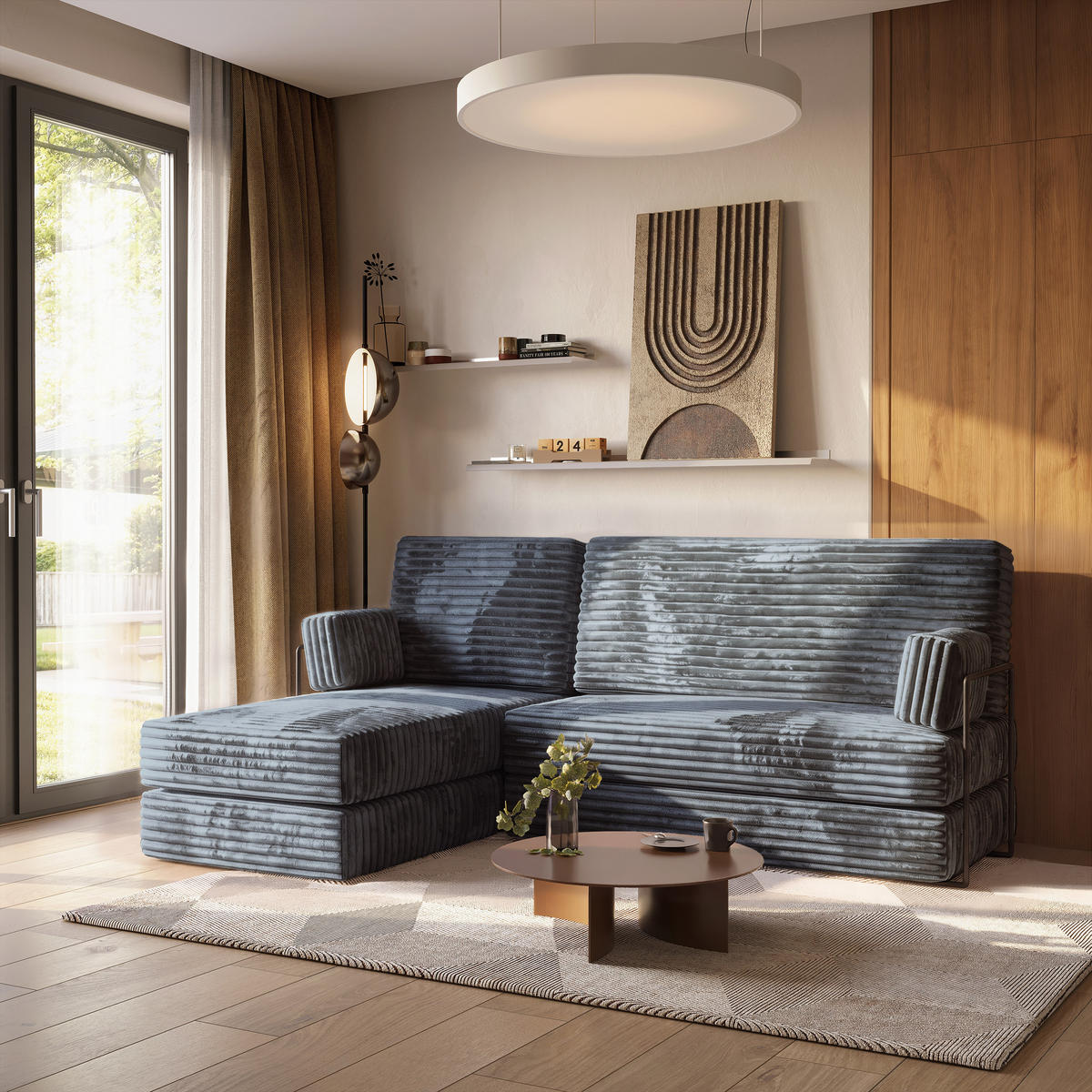 ROHOVÁ SEDAČKA NOTIA modulární Boneless pohovka s funkcí spaní, šedá TILIA 85 - šedohnědá, textil (200/120cm) - MASSENO