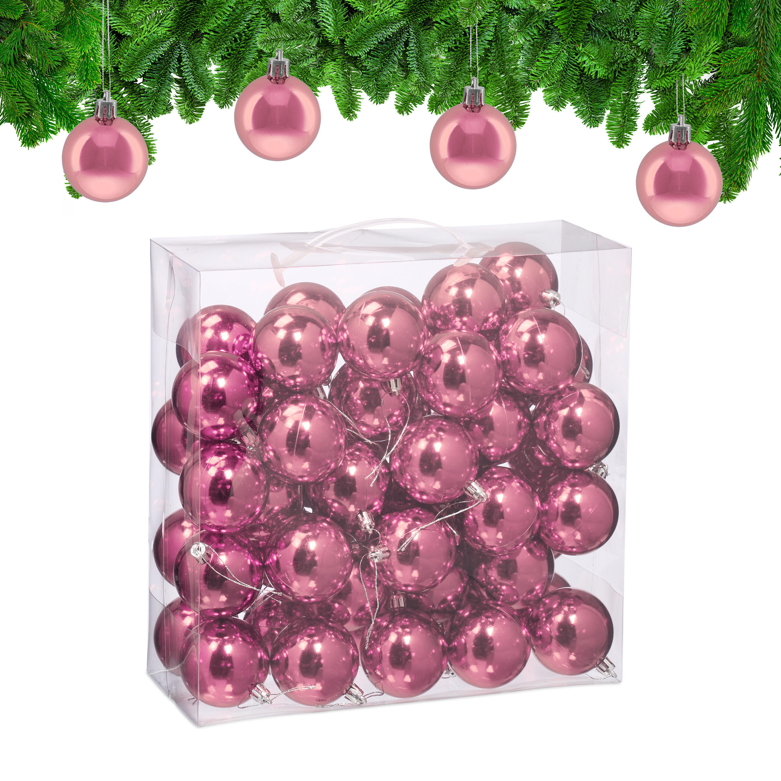 50XWEIHNACHTSKUGELN - Rosa, Kunststoff (6/7/6cm) - Relaxdays