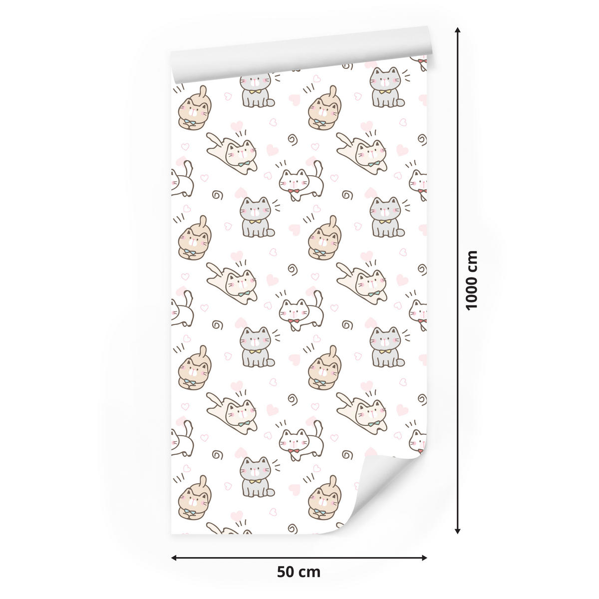 VLIESTAPETE Kätzchen und Herzen – Beige, Grau, Weiß – 50x1000 cm - Beige/Weiß, Papier (50/1000cm) - Muralo