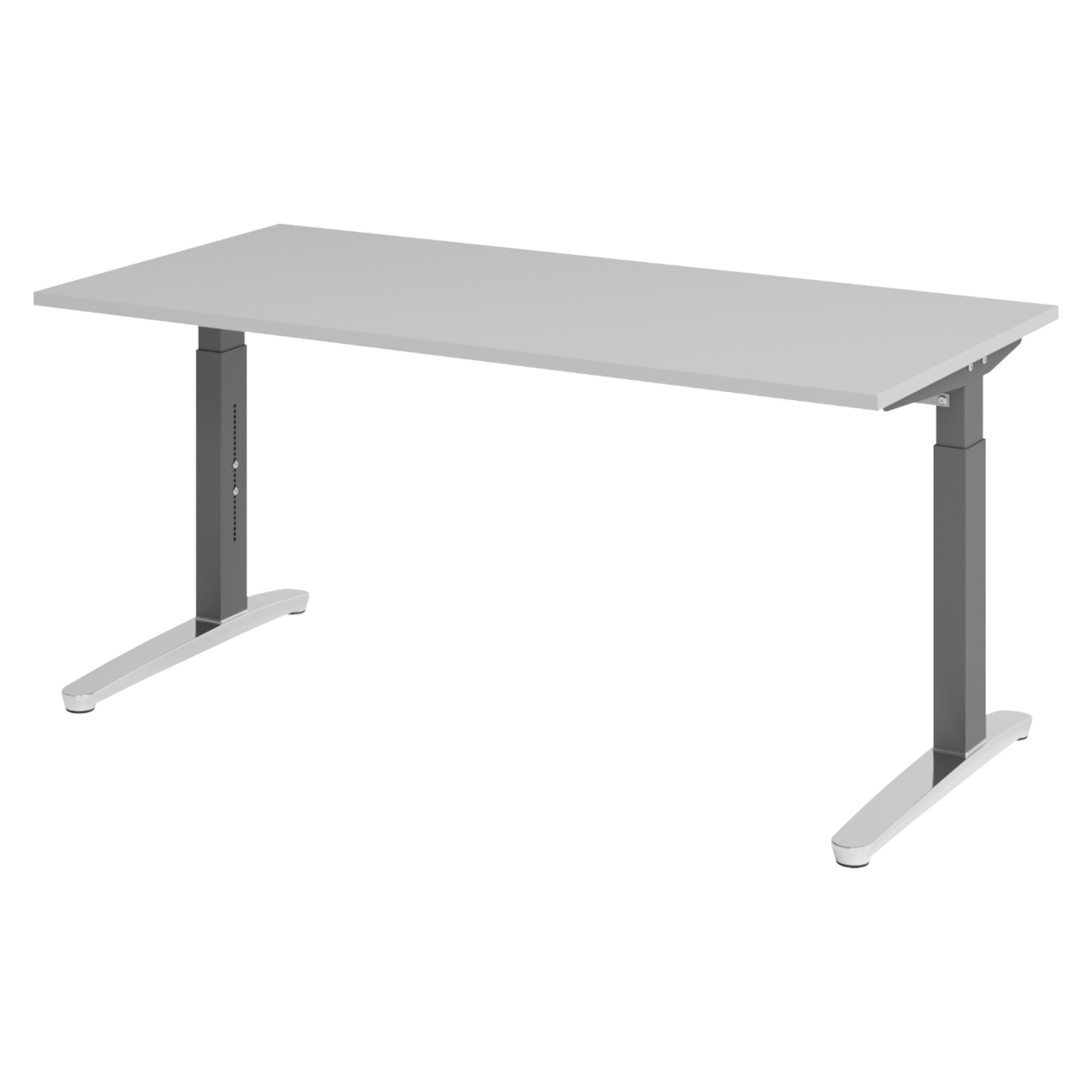 SCHREIBTISCH Serie-XB 80/160/74 cm in Grau/Graphitfarben/Alu poliert - Graphitfarben/Grau, Holzwerkstoff (80/160/74cm) - bümö
