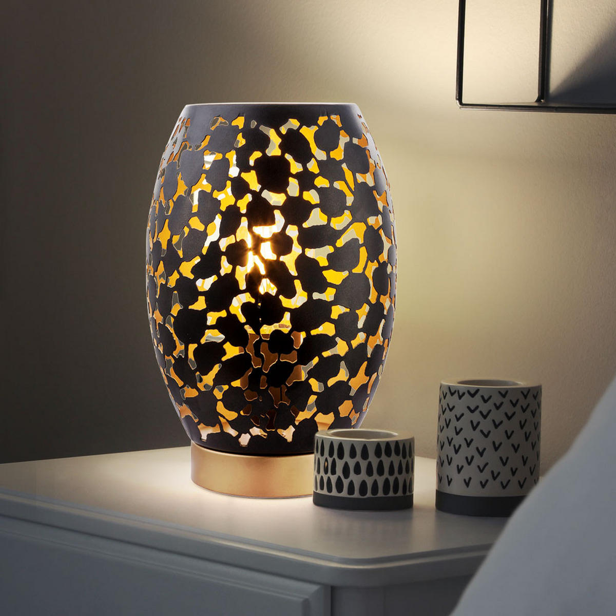 LED TISCHLEUCHTE HANNY Schwarz Gold - Schwarz, Metall (15/15/23cm)