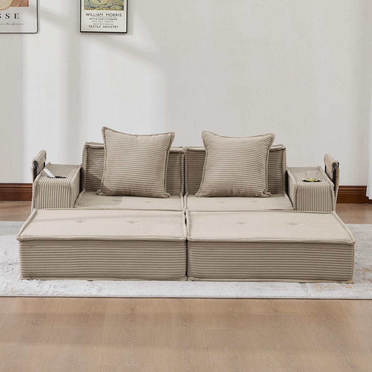SCHLAFSOFA Zweisitzer mit Schlaffunktion,ausziehbar,Modulares Design,Cord,Khaki - Braun, Textil (162/42/54cm) - LVHOM