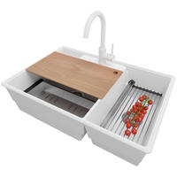 GRANITSPÜLE Paris, 2-er set Weiß 78/53 cm 2 Becken + Küchenarmatur 32/20 cm + Ablauf-Set + Küchenzubehörset ab 80er Unterschrank - Chromfarben/Edelstahlfarben, Kunststoff (78/20/53cm) - Primagran