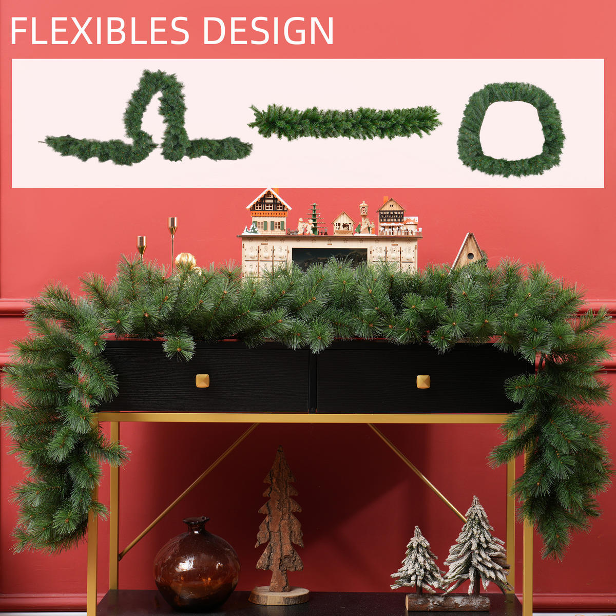 1,8 m künstliche Weihnachtsgirlande Blumendekoration mit 160 Spitzen Grün - Grün, Kunststoff/Metall (180cm) - HOMCOM