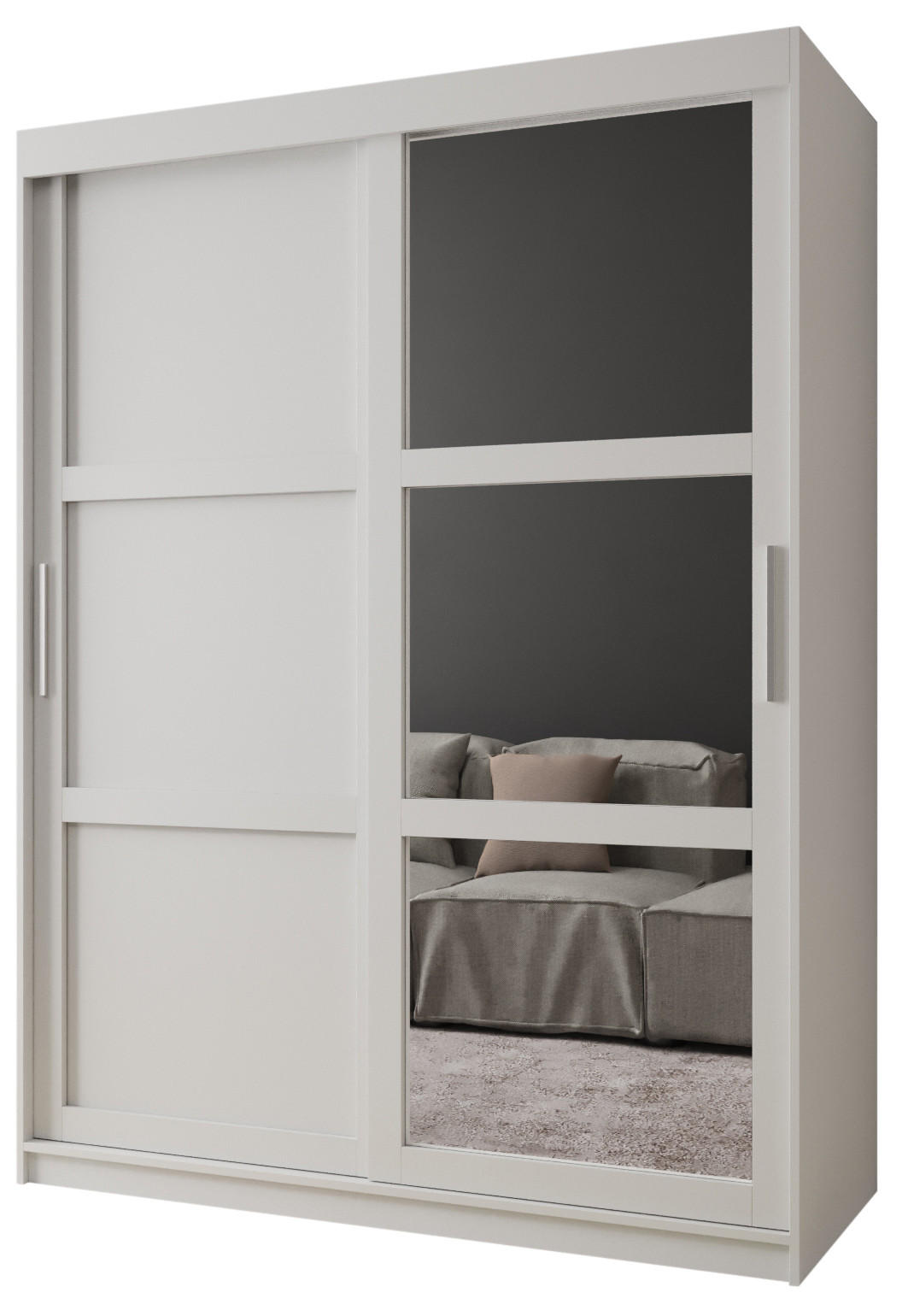 SCHWEBETÜRENSCHRANK 200/150/62 2-türig - Silberfarben/Weiß, Holz/Kunststoff (150/200/62cm) - MÖBEL KRYSPOL