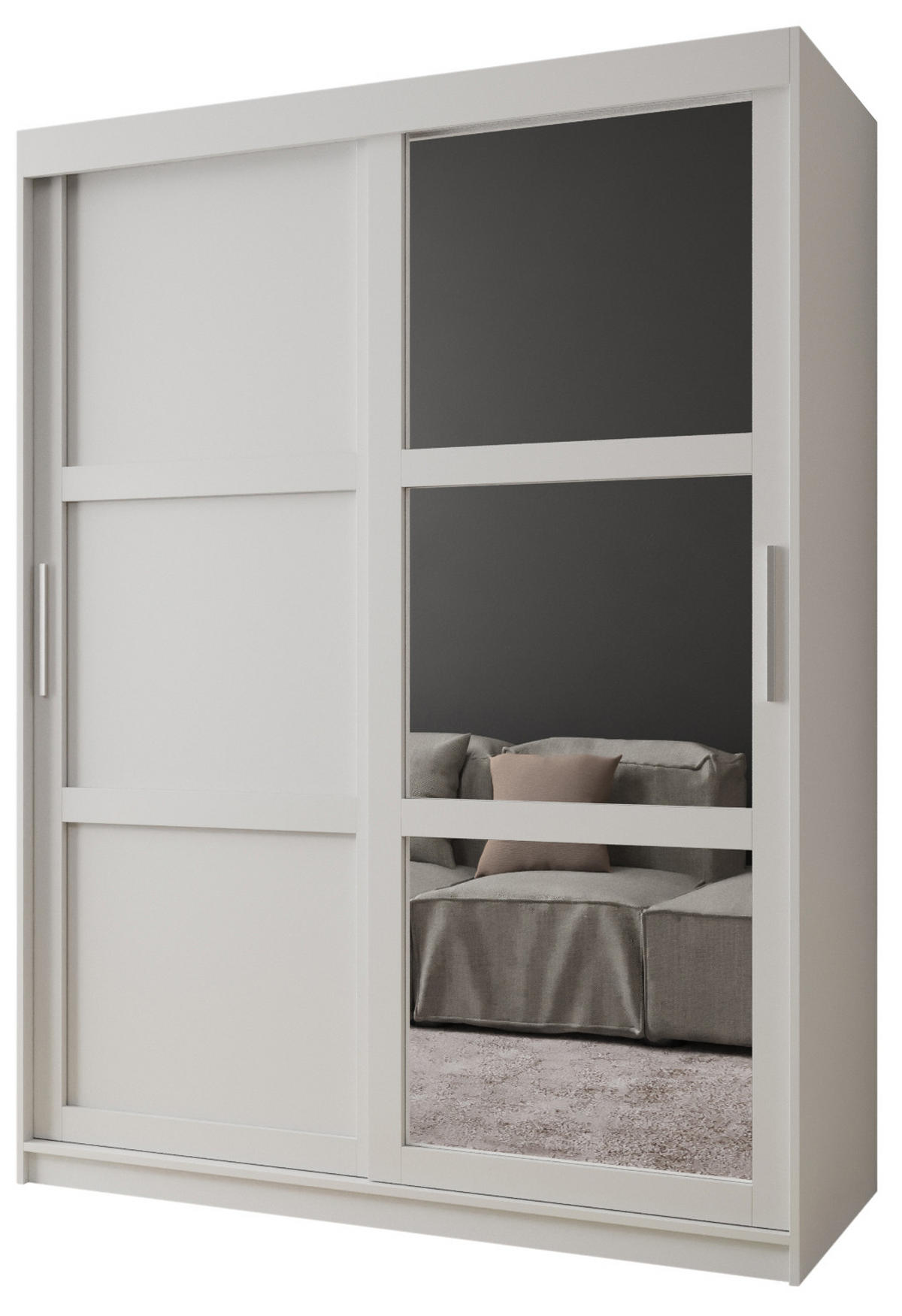 SCHWEBETÜRENSCHRANK 200/150/62 2-türig - Silberfarben/Weiß, Holz/Kunststoff (150/200/62cm) - MÖBEL KRYSPOL