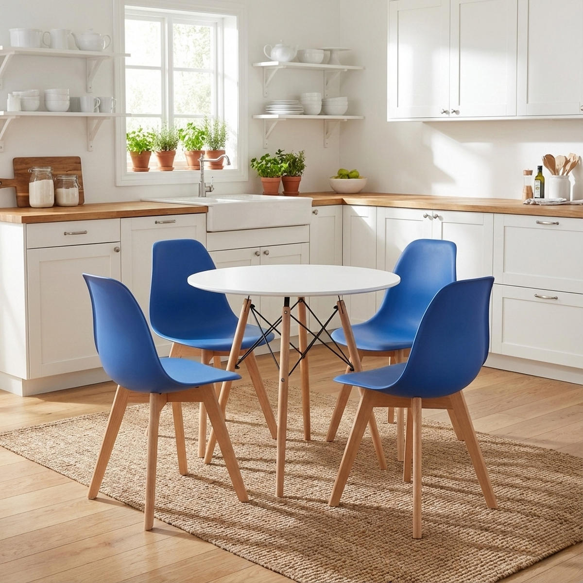 ESSZIMMERSTUHL 2-er Set KITO blauer Sitz, natürliche Beine - Blau/Naturfarben, Kunststoff (46/80/54.5cm) - Valora