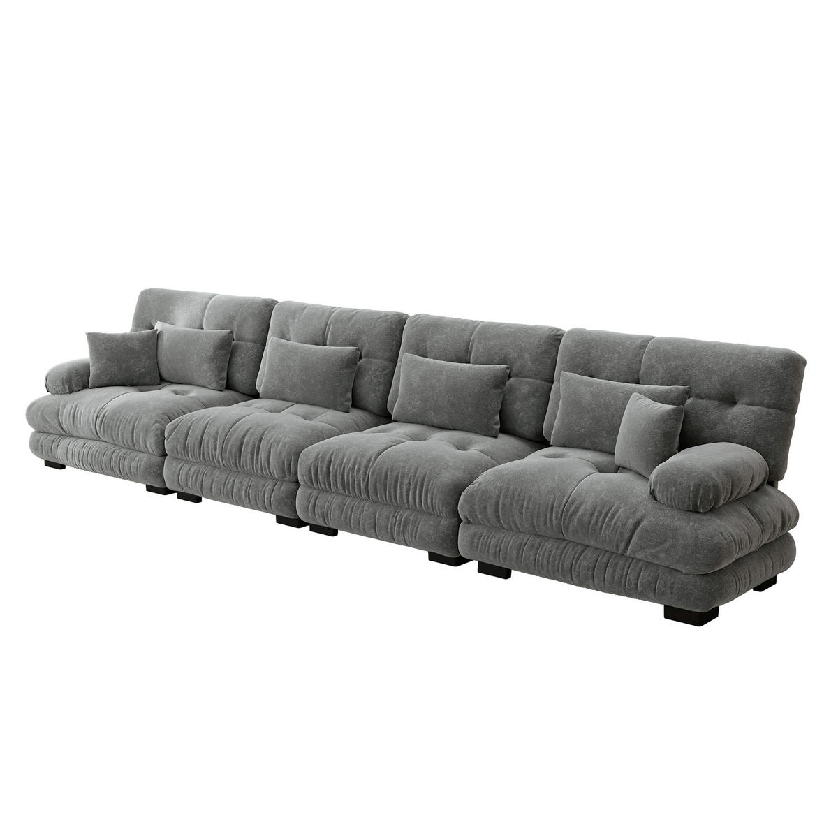 SCHLAFSOFA 4-Sitzer aus Chenille mit Tiefsitz, Grau - Grau, Textil (406/81/77cm)