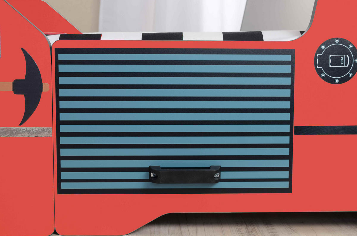 AUTOBETT Firetruck für Kinder 90x200 mit LED Leuchte und Lattenrost - Rot, Holzwerkstoff (90/200cm) - Aileenstore