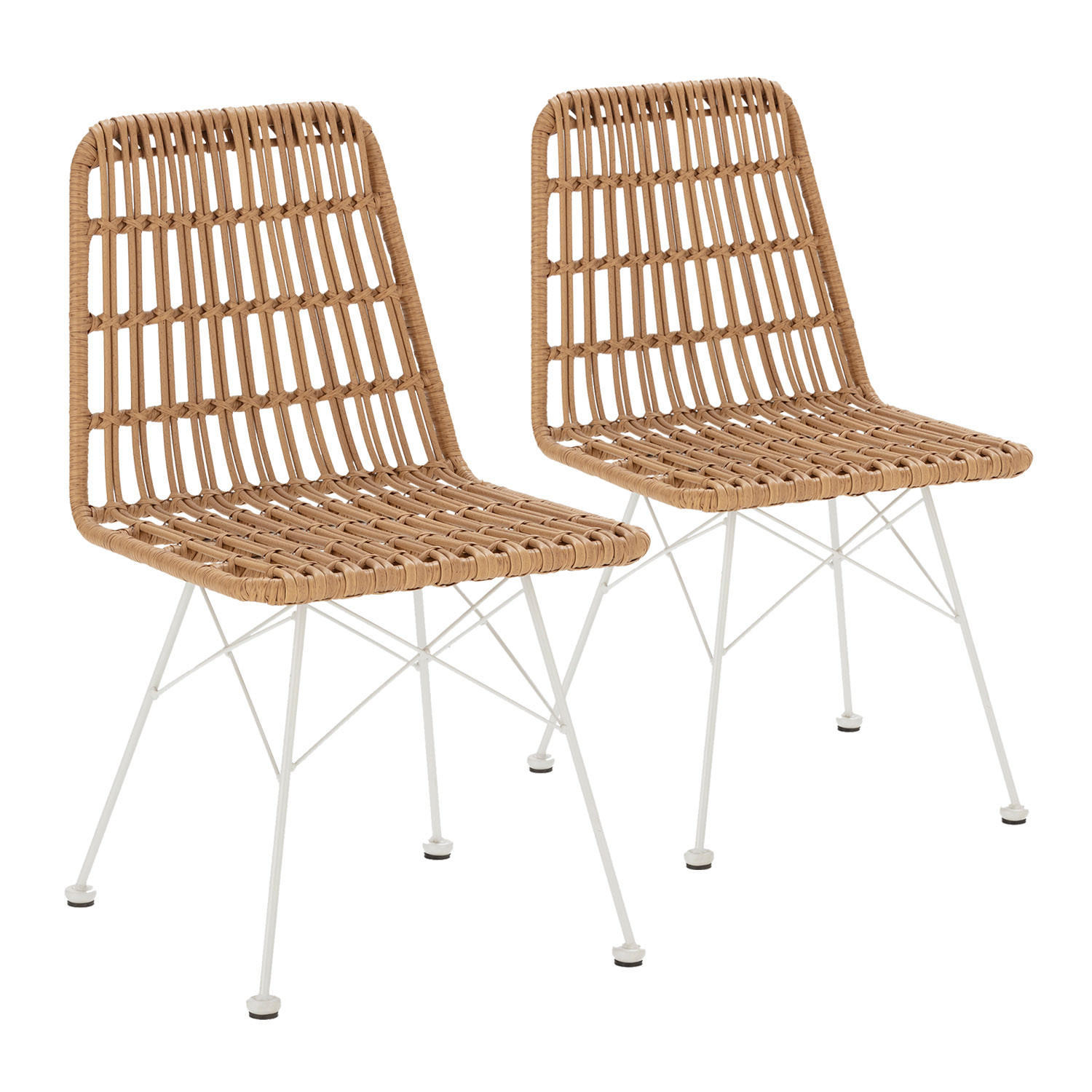 STUHL-SET 2 Aitana, Ratan/Weiß - Weiß, Kunststoff/Metall (48/85/61cm) - VS Venta-stock