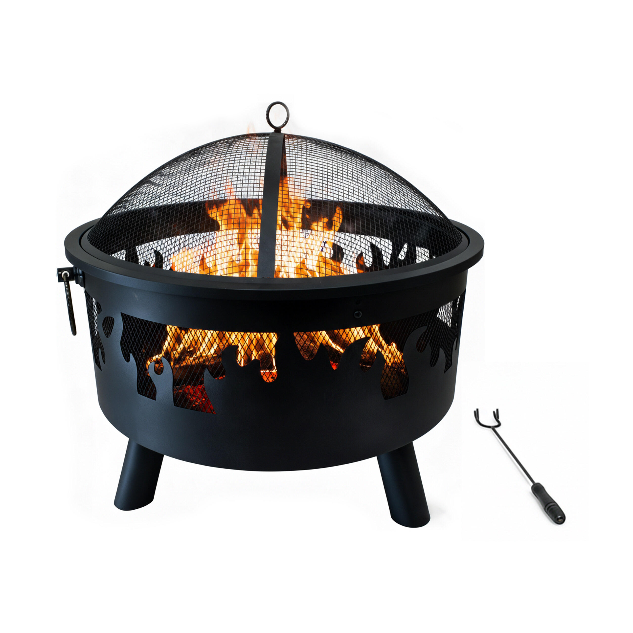 FEUERSCHALE Schwarz Stahl mit Funkenschutz 62x66 cm - Schwarz, Metall (66/62/66cm) - Relaxdays