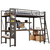 HOCHBETT aus Metall und MDF 90x200 cm Schwarz mit Schreibtisch, LED-Beleuchtung, USB-Anschlüssen und Stauraum - Schwarz, Metall (90/200cm) - IVMEU