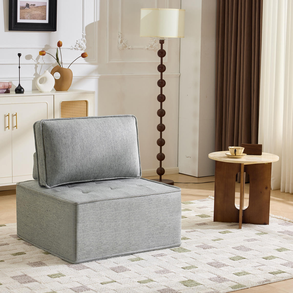 SOFA Leinen Hellgrau modular - Hellgrau, Holzwerkstoff/Textil (81/81/81cm) - WISHDOR