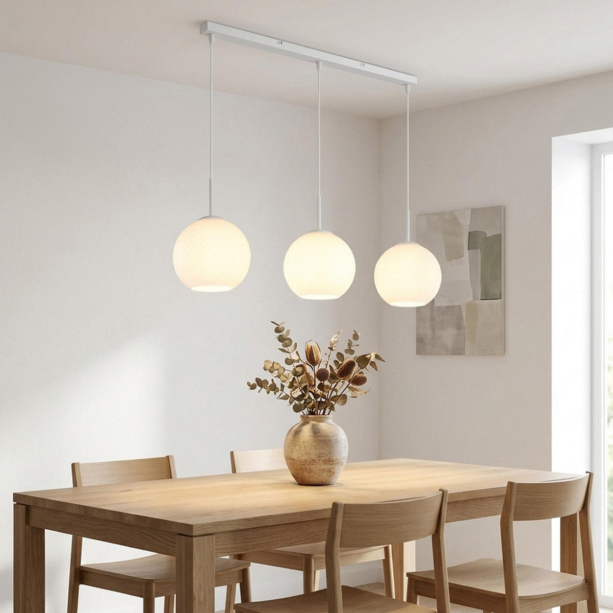 LED HÄNGELEUCHTE ANDRE Metall Glas weiß matt - Weiß, Glas (90/20/120cm) - Globo Lighting
