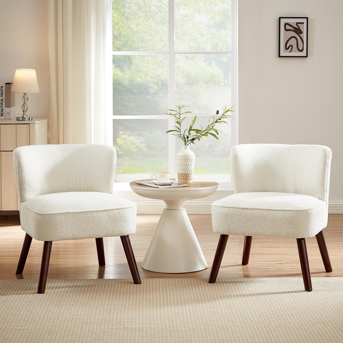 COCKTAILSESSEL 2er-Set Jofi aus weißem Frottee - Dunkelbraun/Weiß, Holz/Textil (56/70.5/67cm) - Sicaan