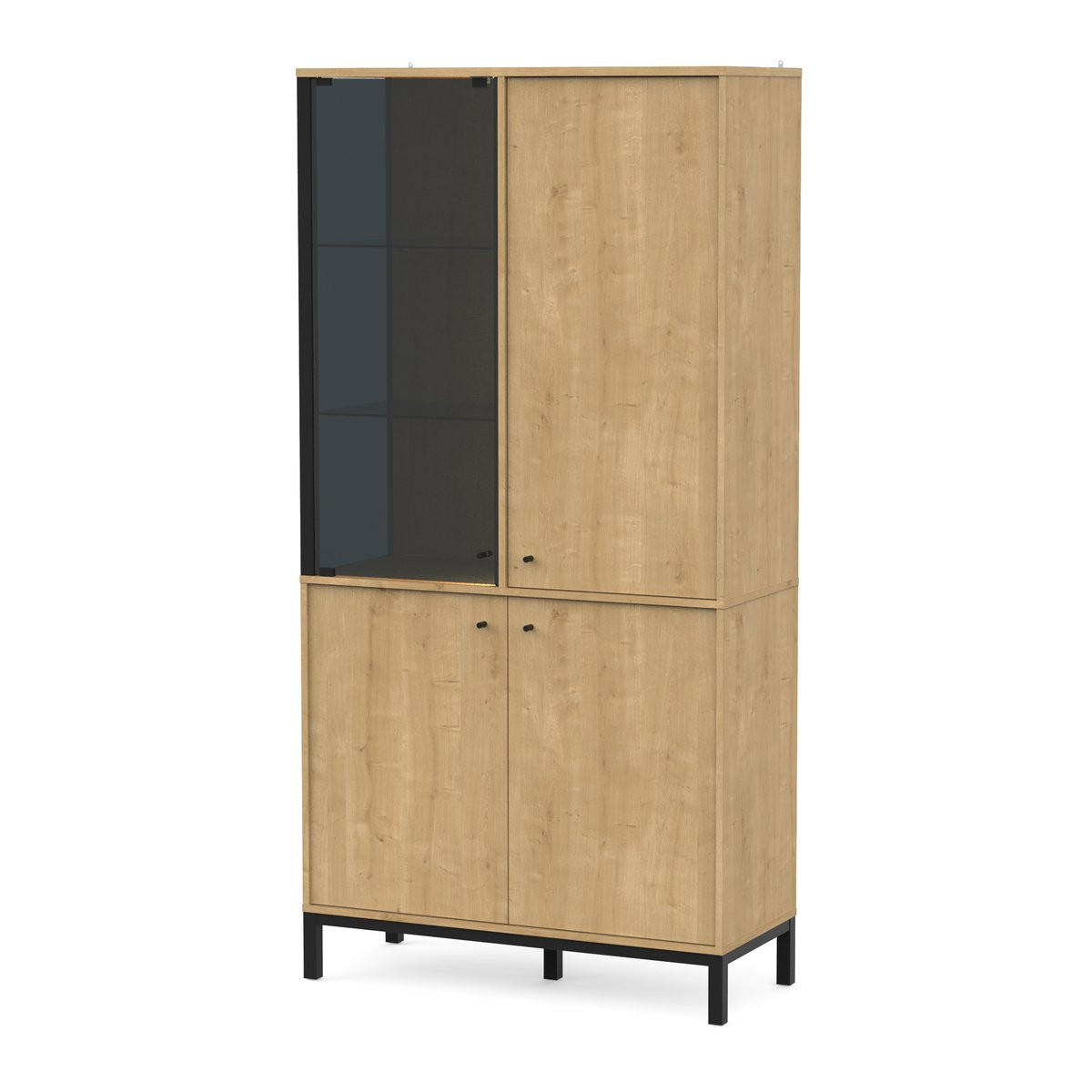 VITRINE 1 Glastür und 3 Türen Eiche- und Mattschwarz-Dekor L93,4 cm – CRAFT - Apfelbaumfarben, Holzwerkstoff (39.6/186.1/93.4cm) - Calicosy