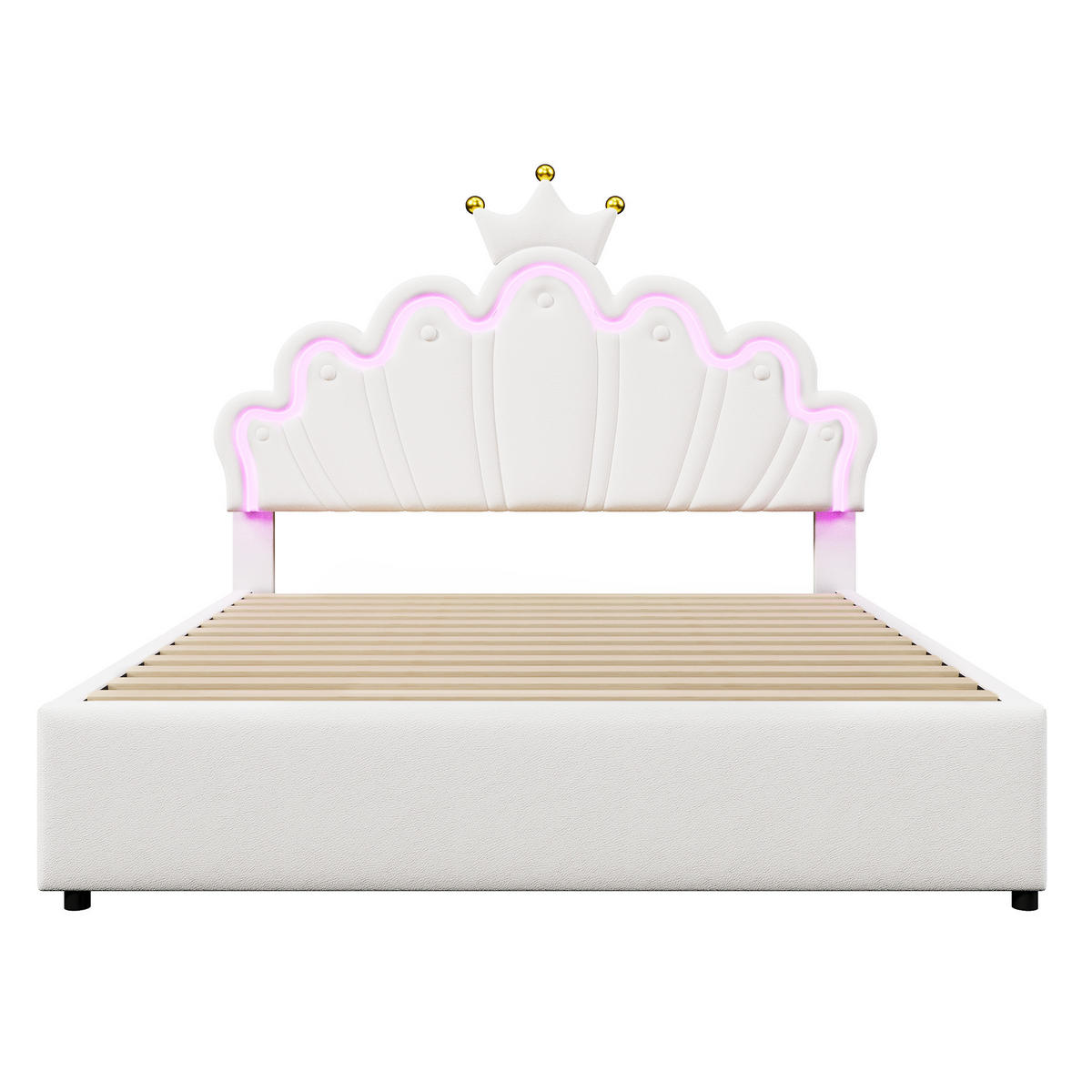 KINDERBETT 140/200 cm Weiß mit Ambientelicht und 2 Schubladen - Weiß, Leder (140/200cm) - OKWISH