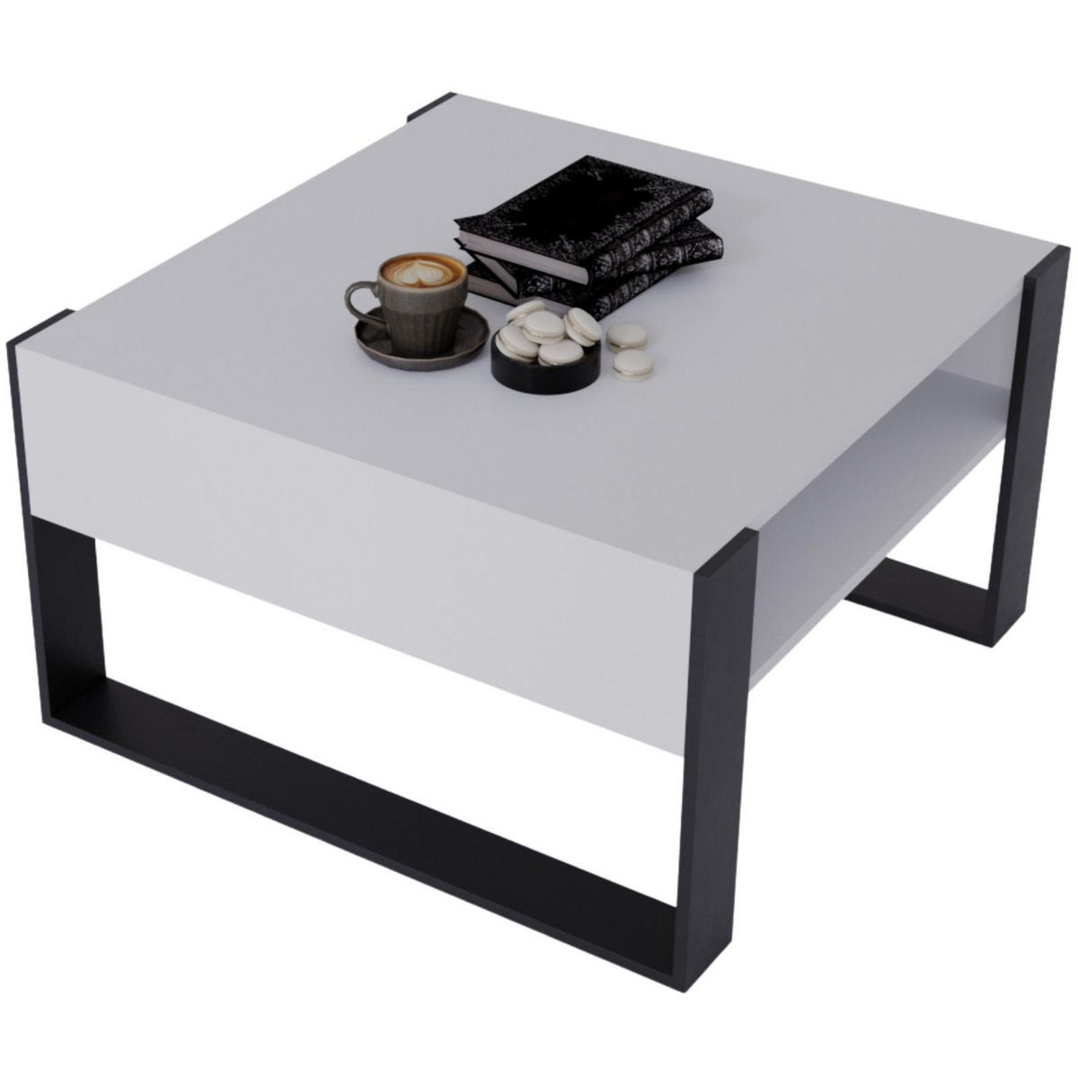 COUCHTISCH Holzwerkstoff rechteckig stabil Weiß 45/71.5/68cm - Schwarz/Weiß, Holzwerkstoff (68/71.5/45cm) - CraftPAK