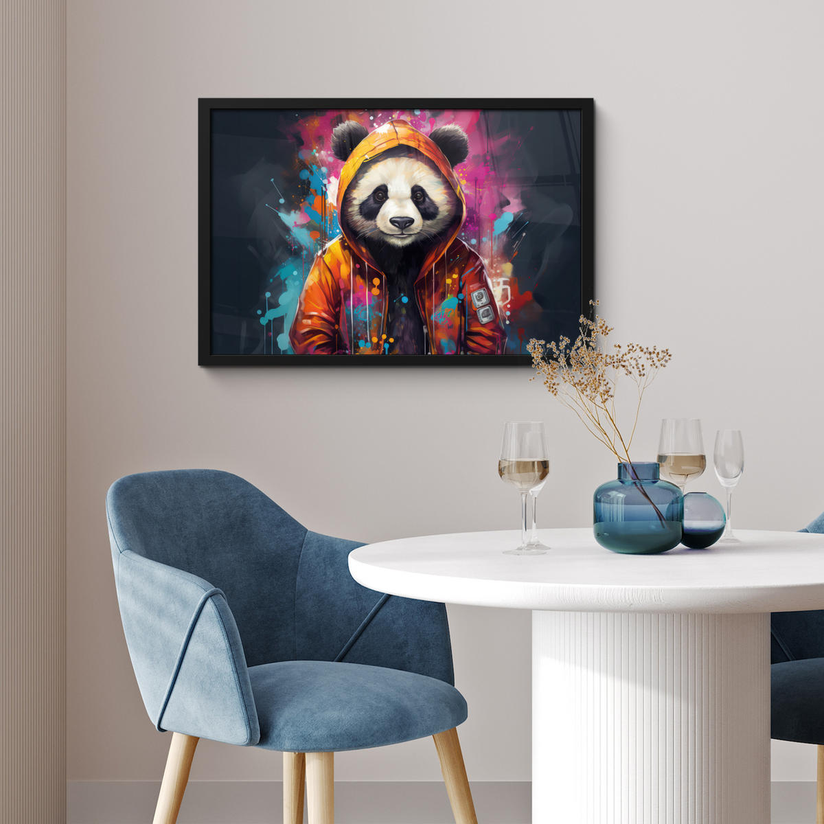 POSTER MIT RAHMENGERAHMTES BILD Panda - Jacke - Graffiti - Orange 60x40 cm - Orange, Papier (60/40cm) - MuchoWow