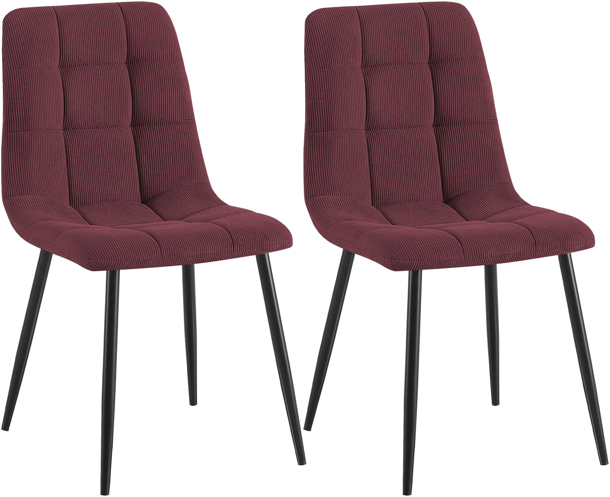 STUHL 2 Cord Bordeauxrot - Bordeaux/Schwarz, Textil/Metall (45/84/55cm) - CLP