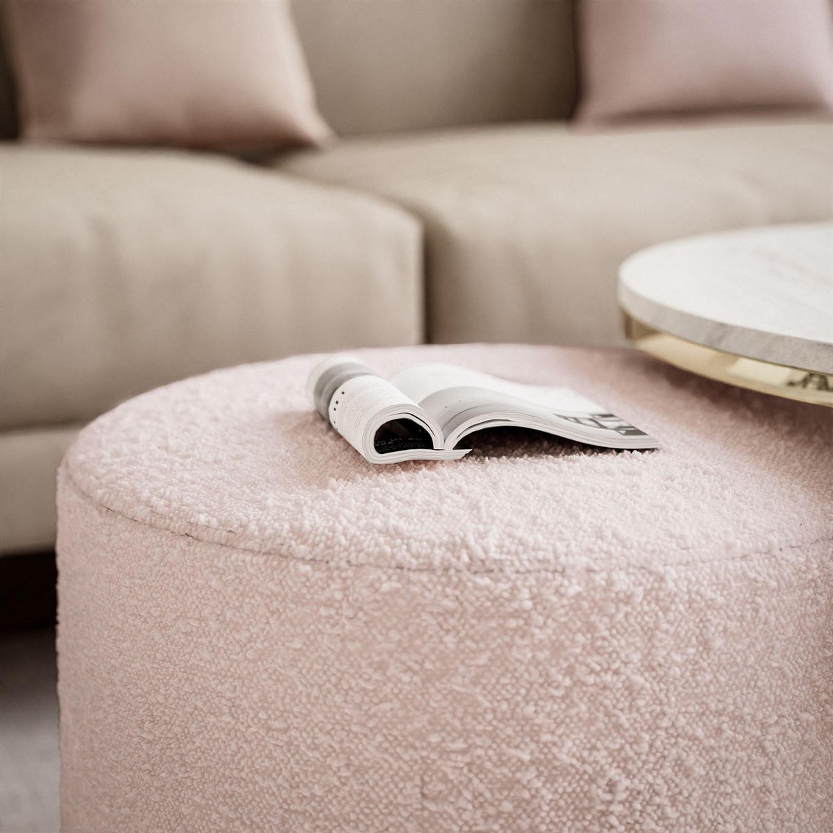 COUCHTISCH CIRI-X mit Hocker Gold Chrom|Schwarz Hochglanz|Ascot pink - Schwarz Hochglanz/Goldfarben, Holzwerkstoff/Textil (70/70/46cm) - Lookway