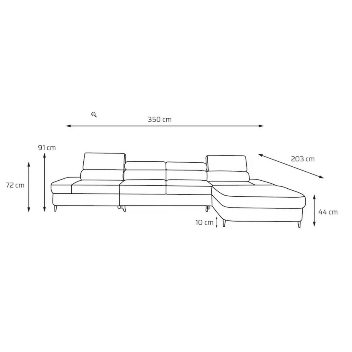 ECKSOFA JAZZ MAXI Rechts mit Schlaffunktion 125x195 Velours Beige - Beige/Schwarz, Holz/Textil (203/350cm) - Muffo