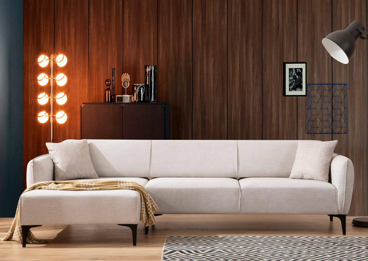 ECKSOFA mit verstellbarer Rückenlehne - Beige/Schwarz, Holz/Kunststoff (270/140cm) - myHomelando