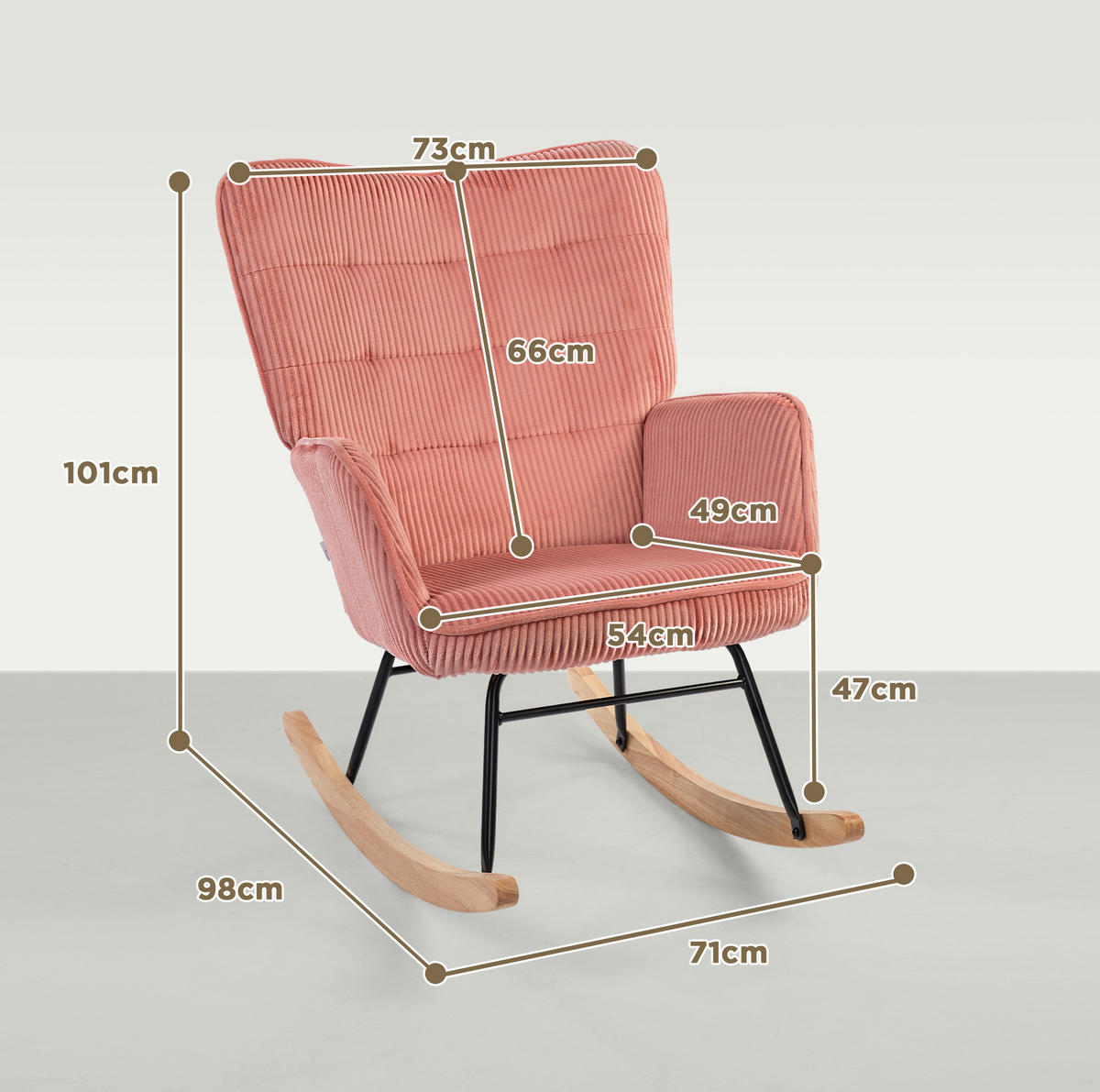 SCHAUKELSTUHL 98/71/101 cm in Rosa mit Kordoptik und Holzkufen - Rosa, Textil (98/101/71cm) - Flora Grace