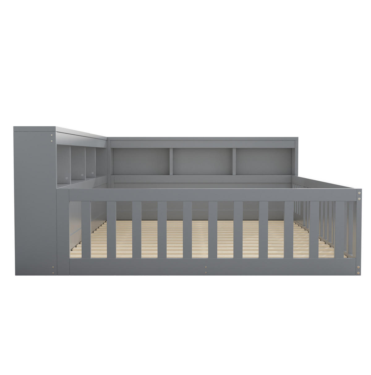 DENNÍ postel 140/190 cm s roštem, USB, zásuvkou, úložným prostorem a zábranou z dřevotřísky a MDF, Šedá - šedá, kompozitní dřevo (140/190cm) - Redom