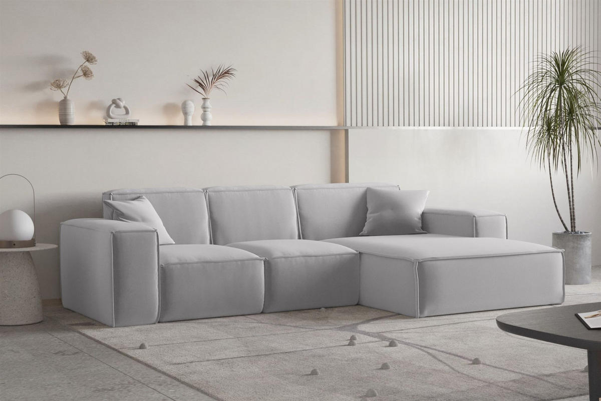 ECKSOFA Ottom Celes Premium Opera Velvet - Hellgrau, Holzwerkstoff/Textil (266/165cm) - Fun Möbel