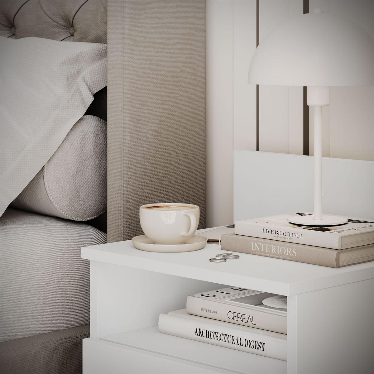 Nachttisch HANA M1 Weiß - Weiß, Holzwerkstoff (40/59/32cm) - Lookway