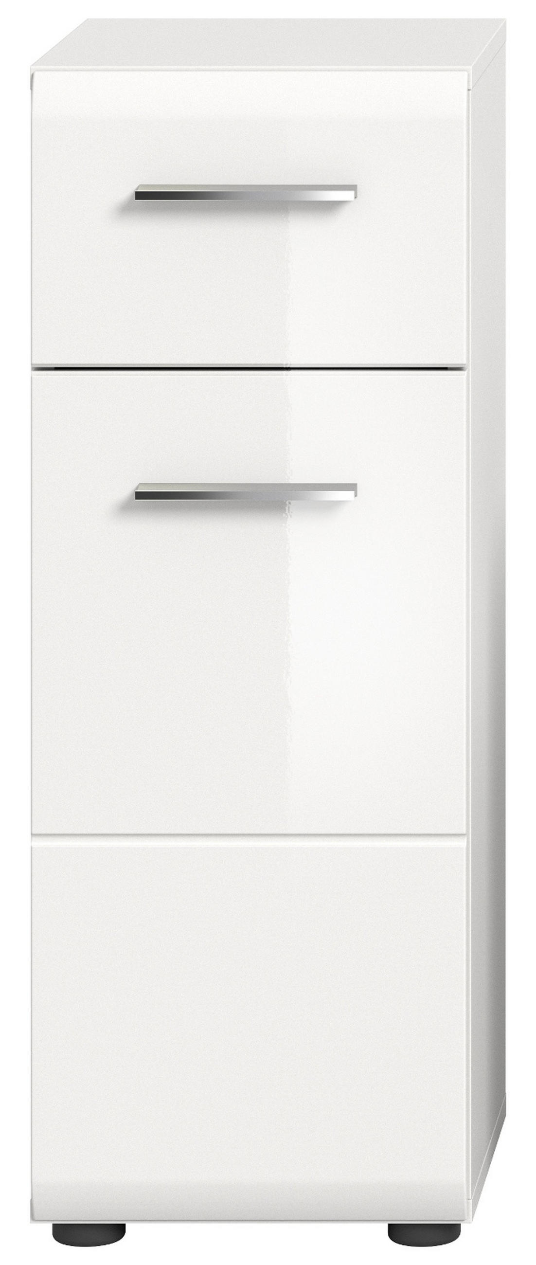 BADKOMMODE weiß Hochglanz, Badezimmer Schrank 30 x 80 cm - Weiß Hochglanz/Silberfarben, Holzwerkstoff/Kunststoff (30/80/30cm) - Inn.Furn