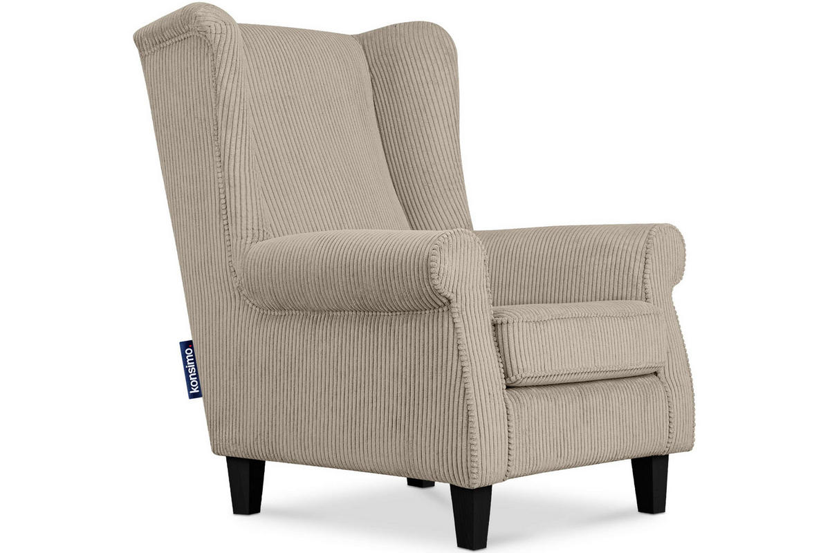 OHRENSESSEL MILES mit Armlehnen, hellbeige - Beige, Holz/Textil (82/105/97cm) - KONSIMO®