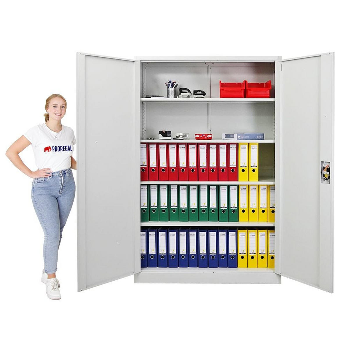 FLÜGELTÜRENSCHRANK Elephant 180x120x40cm 4 Ebenen Lichtgrau - Hellgrau, Metall (120/180/40cm) - PROREGAL