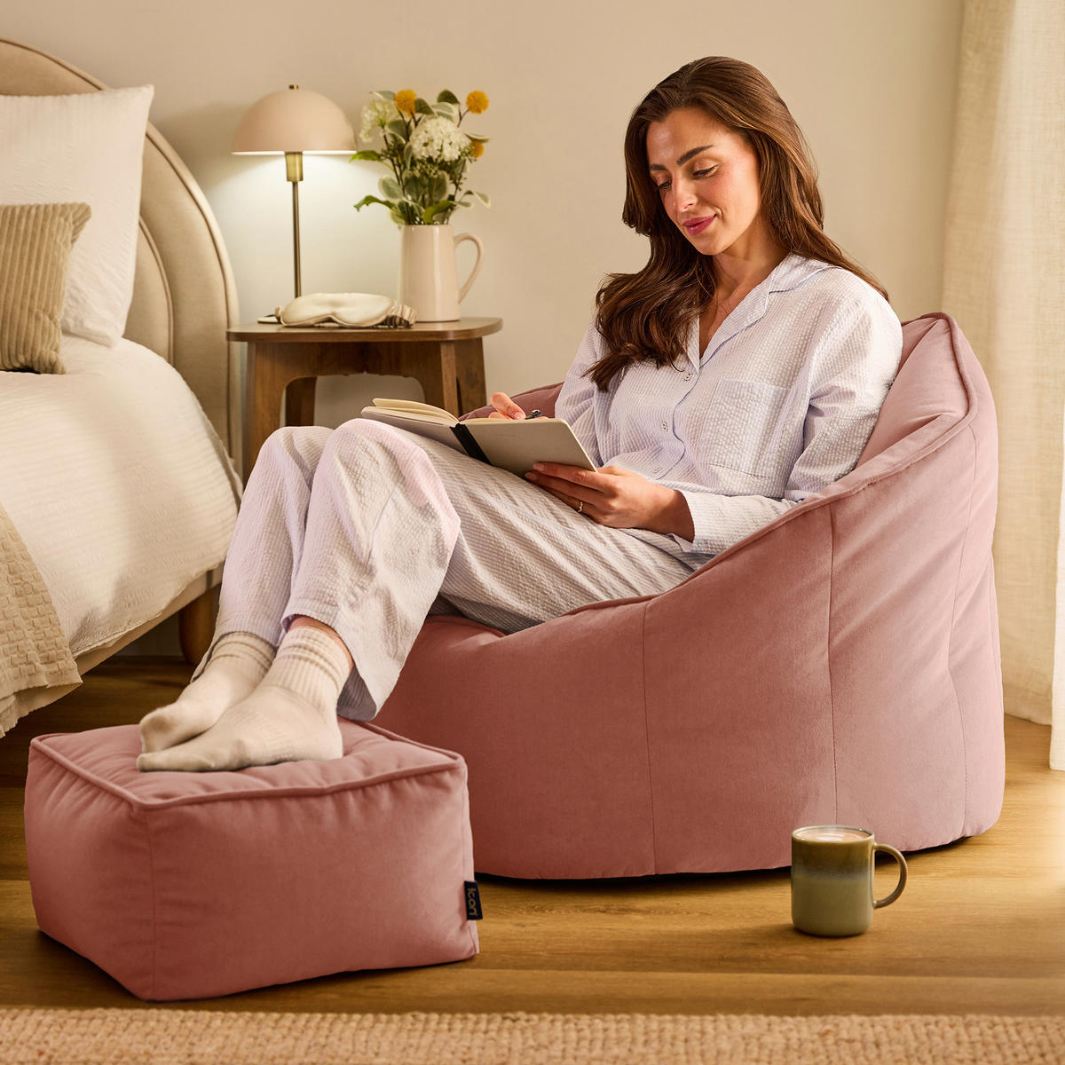 SITZSACK-SESSEL Sirena mit Hocker - Pink, Textil (77/64/74cm) - icon