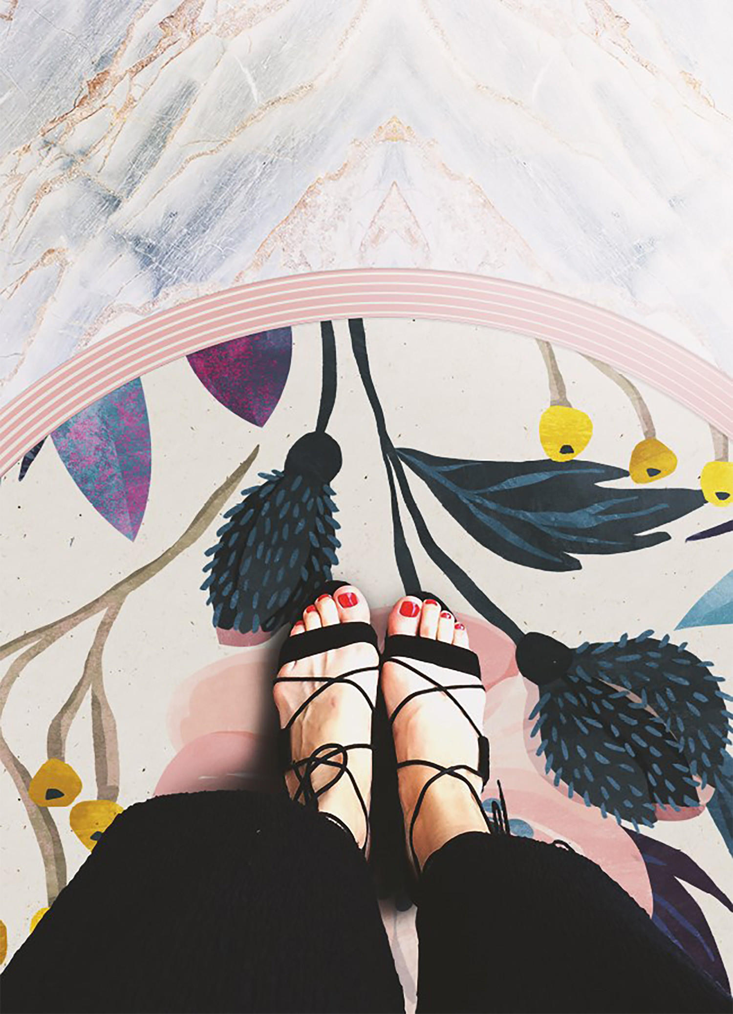 Thumbnail - Tulup Vinyl, Weiß, Mehrfarbig, Kunststoff, Rund, 80x80 cm, Teppiche & Böden, Teppiche, Outdoorteppiche