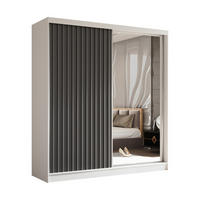 SCHWEBETÜRENSCHRANK LAMELLO 200/216/61 cm 2-türig mit Spiegel Weiß - Weiß/Grau, Holzwerkstoff (200/216/61cm) - MASSENO