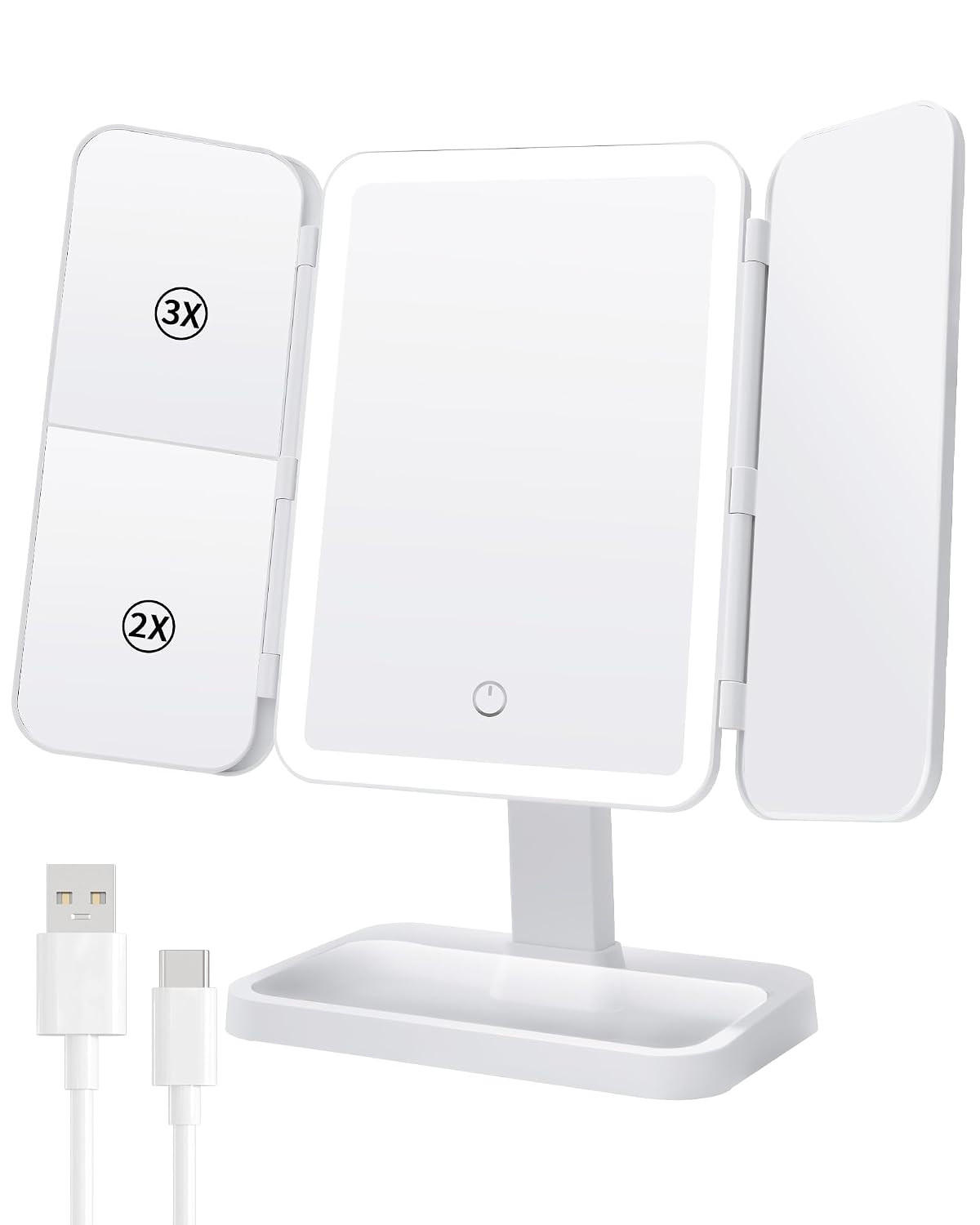 KOSMETIKSPIEGEL – weiß – USB-Ladefunktion - Weiß, Kunststoff (34/6.5/22cm)