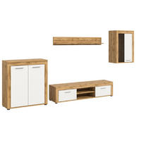 WOHNWAND Milo 4 tlg. (B/H/T: ca. 330/169/40 cm) in Wotan Eiche /weiß - Eiche Wotan, Holzwerkstoff (330/169/40cm)