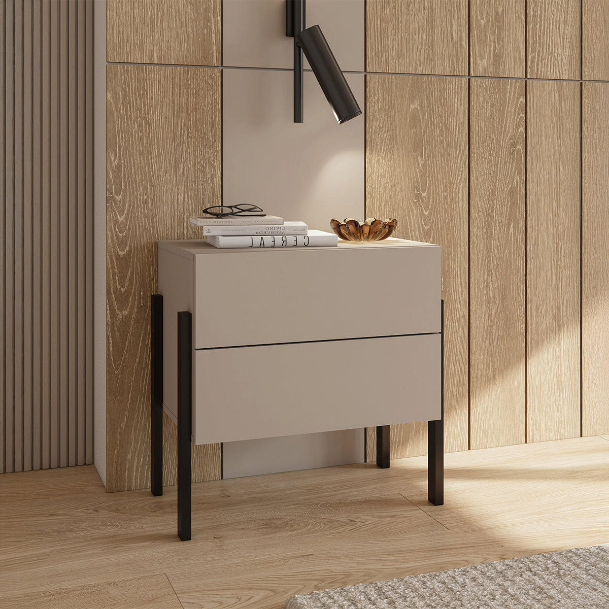NOČNÝ STOLÍK Bérénice Kašmír - béžová, kompozitné drevo (59/58.5/40cm) - Petits-meubles