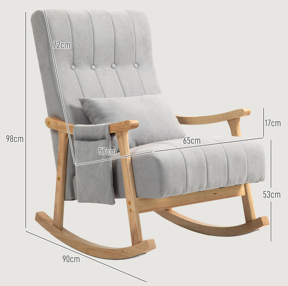 SCHAUKELSTUHL 65/90/98 cm grau aus Polyester mit Nierenkissen und Seitentaschen - Grau, Textil (65/98/90cm) - OKWISH