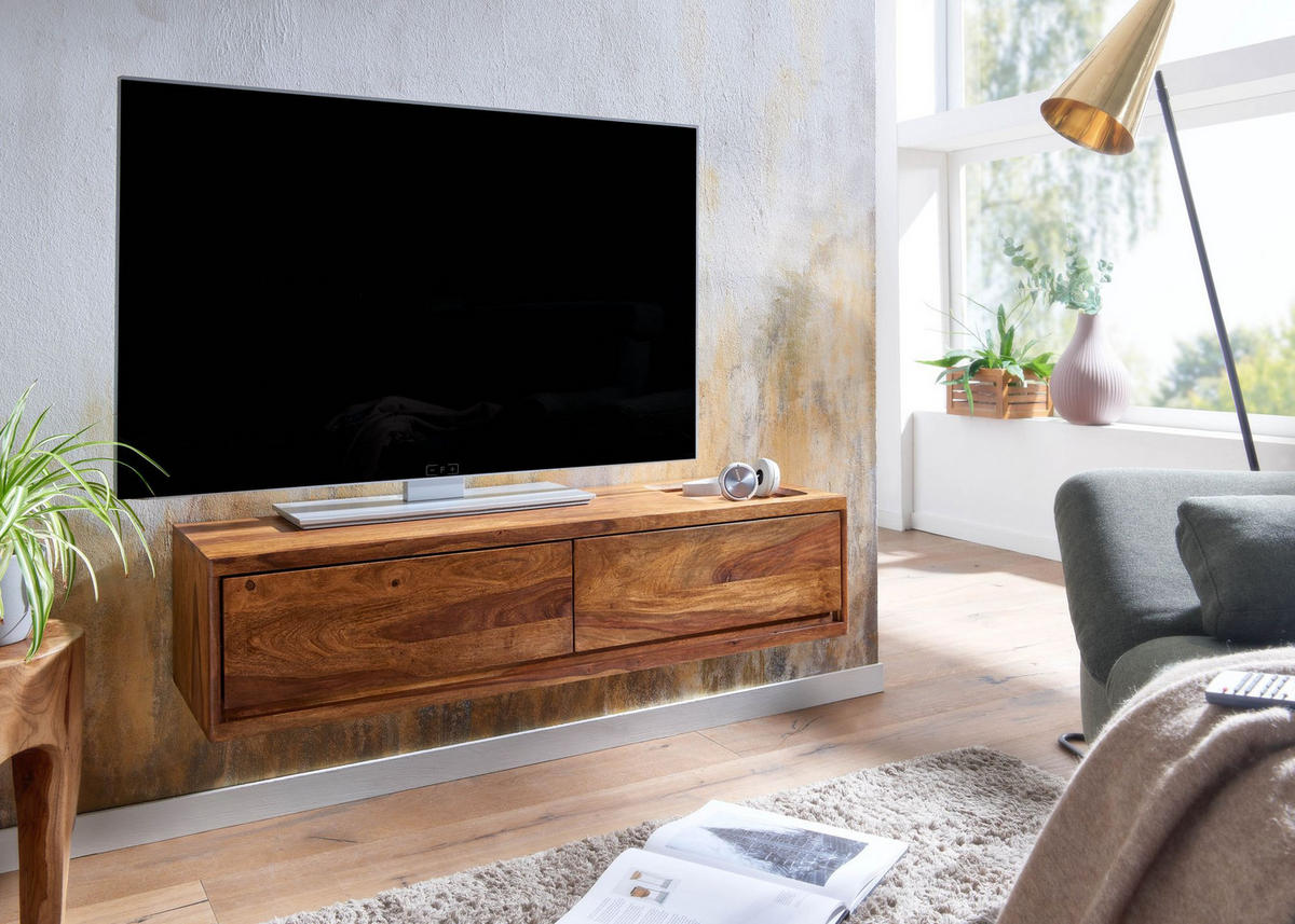 LOWBOARD Hängend Massivholz Modern Stil mit 2 Schubladen - Braun, Holz (108/25/34cm) - KADIMA DESIGN