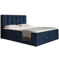 BOXBETT Bonio I 120/200 cm in Blau – mit Bettkasten und Topper - Blau/Schwarz, Holz/Holzwerkstoff (120/200cm) - AX Living