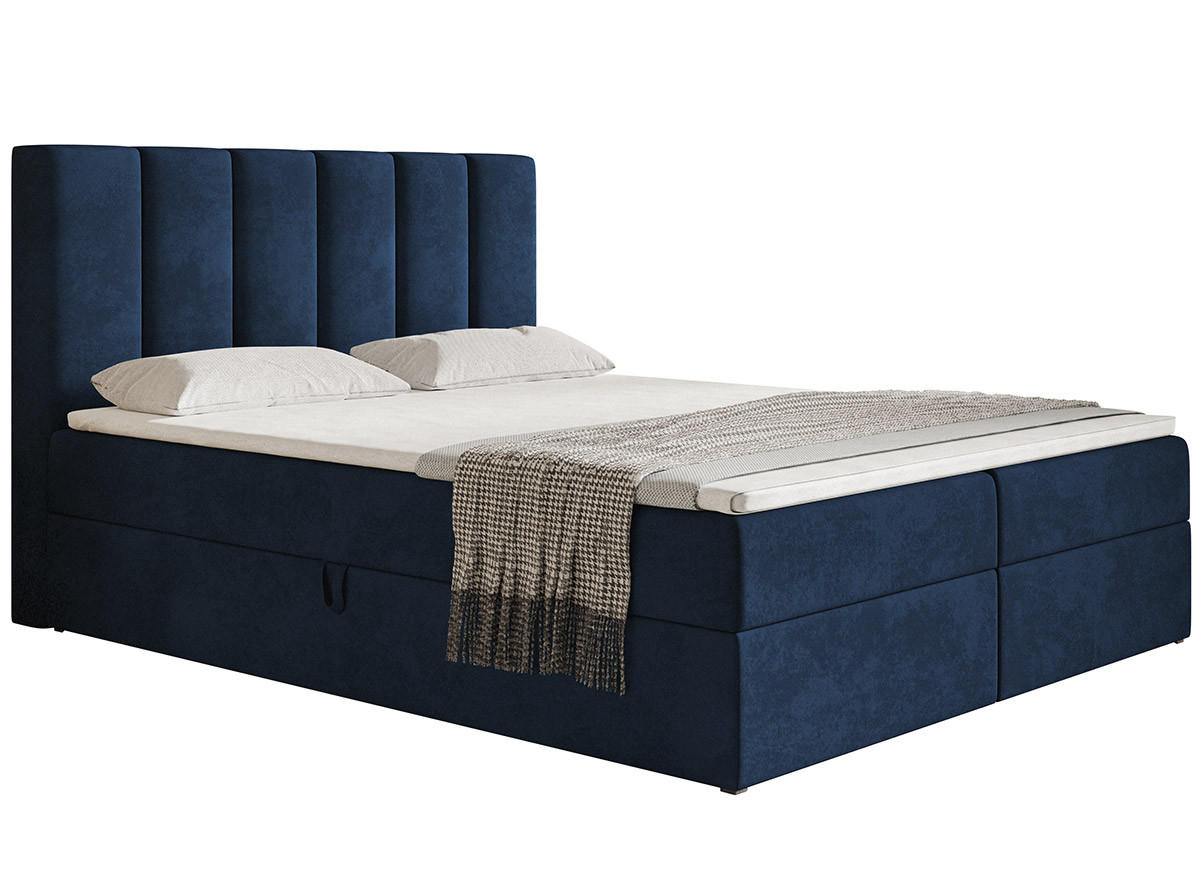 BOXBETT Bonio I 120/200 cm in Blau – mit Bettkasten und Topper - Blau/Schwarz, Holz/Holzwerkstoff (120/200cm) - AX Living