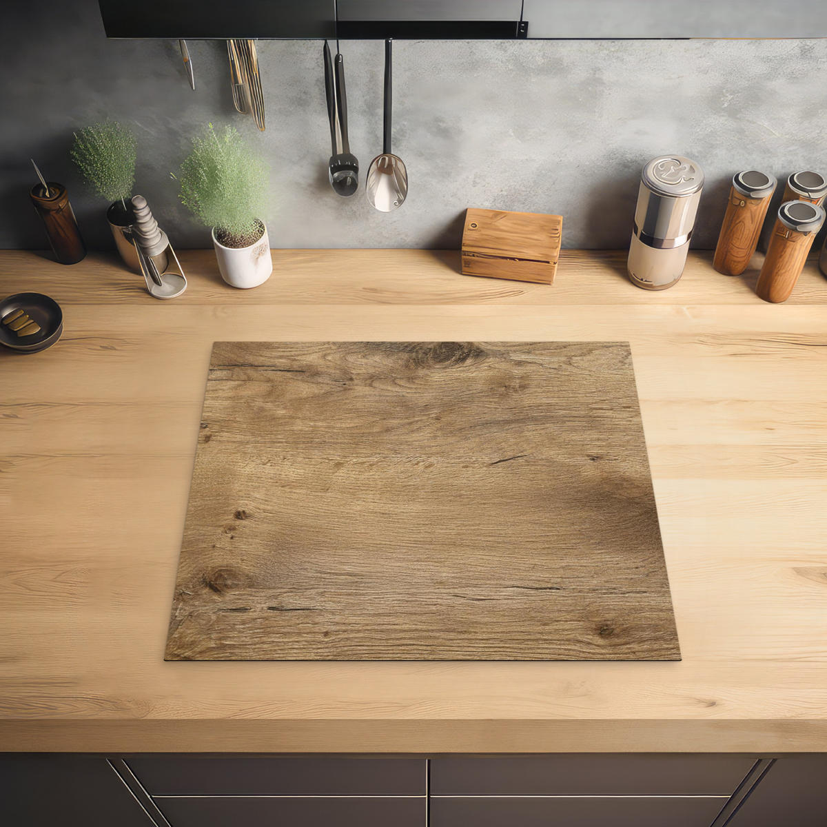 HERDABDECKPLATTE Holz - Braun - Holzoptik 59x51 cm - Eichefarben, Kunststoff (59/51/0.2cm) - MuchoWow