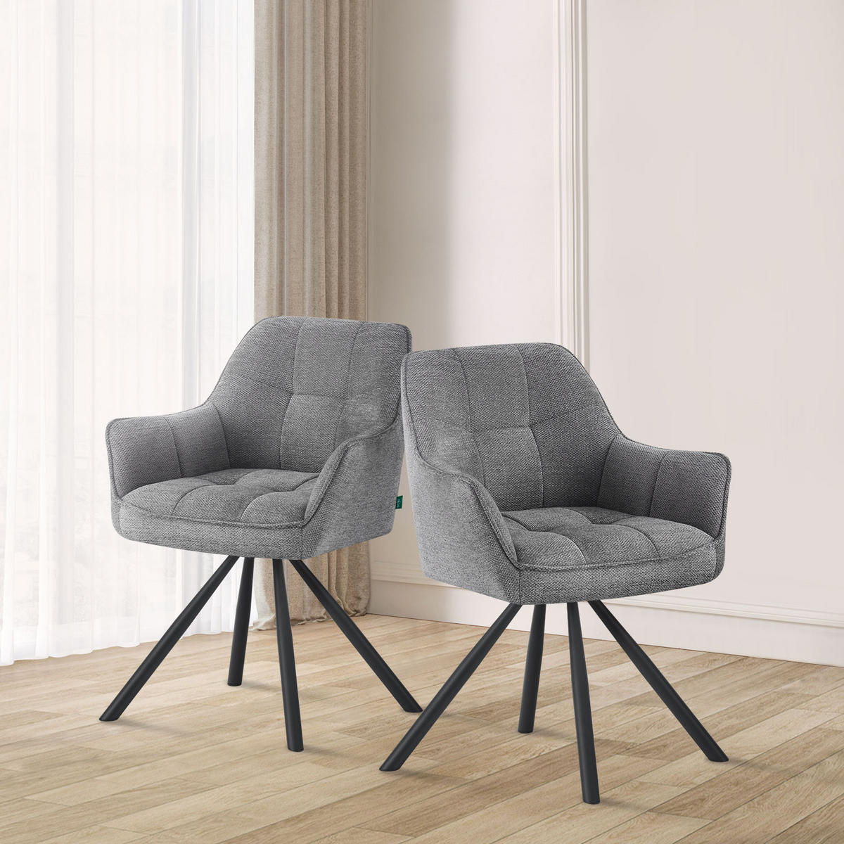 ESSZIMMERSTUHL THOMAS-LENI 2er-Set 180°drehbar - Creme/Schwarz, Textil (61/81/62cm) - DUBI Möbel