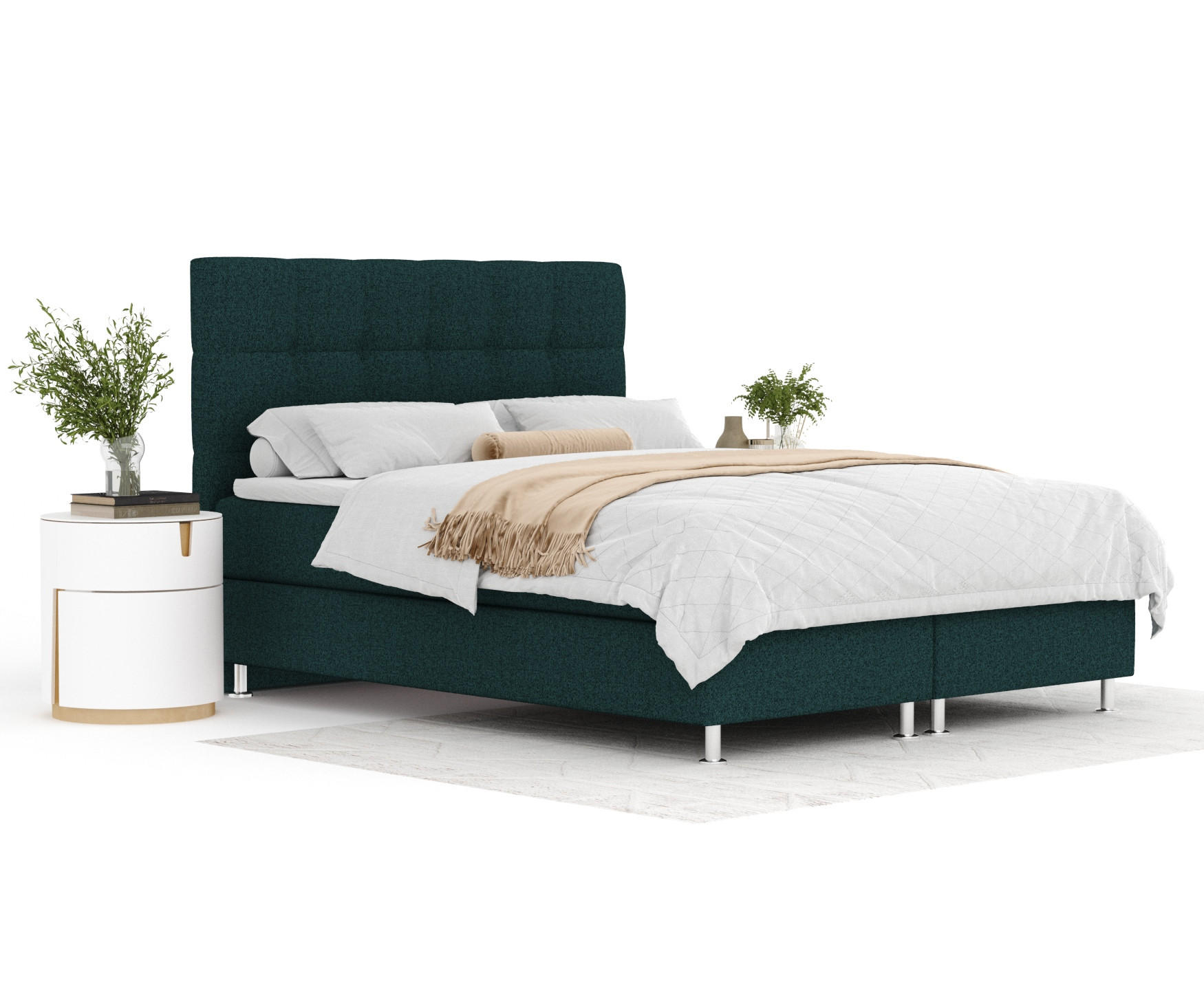 BOXSPRINGBETT Chanton Grün 180/200 cm mit Latex-Topper - Silberfarben/Grün, Holz/Holzwerkstoff (180/200cm) - Maison de Reve