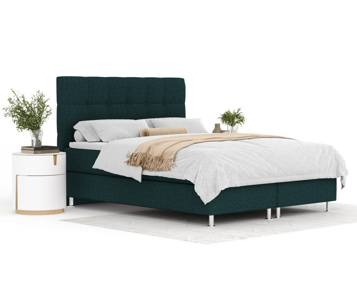 BOXSPRINGBETT Chanton Grün 180/200 cm mit Latex-Topper - Silberfarben/Grün, Holz/Holzwerkstoff (180/200cm) - Maison de Reve
