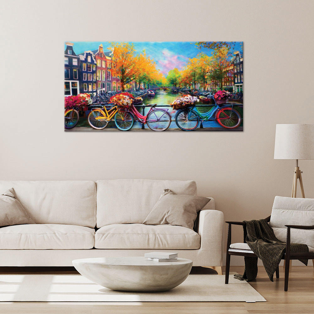 LEINWANDBILD Amsterdam Fahrräder Stadtlandschaft 120x60cm - Multicolor, Textil (120/60cm) - Feeby