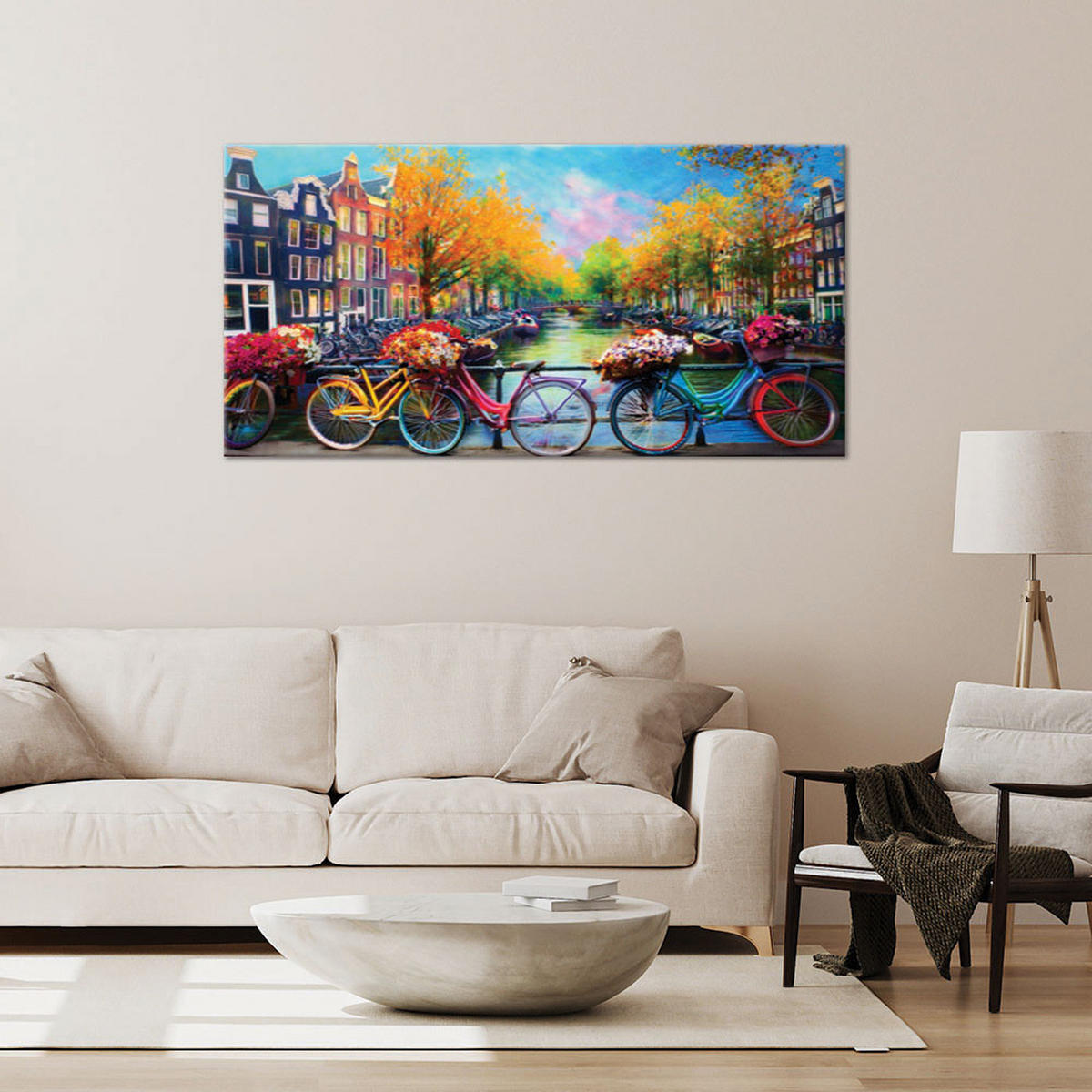 LEINWANDBILD Amsterdam Fahrräder Stadtlandschaft - Multicolor, Textil (80/40cm) - Feeby